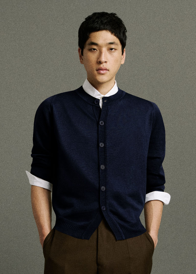 トップス john smedlley crew neck cardigan navy John Smedley Petworth Extra Fine Merino Cardigan Midnight at