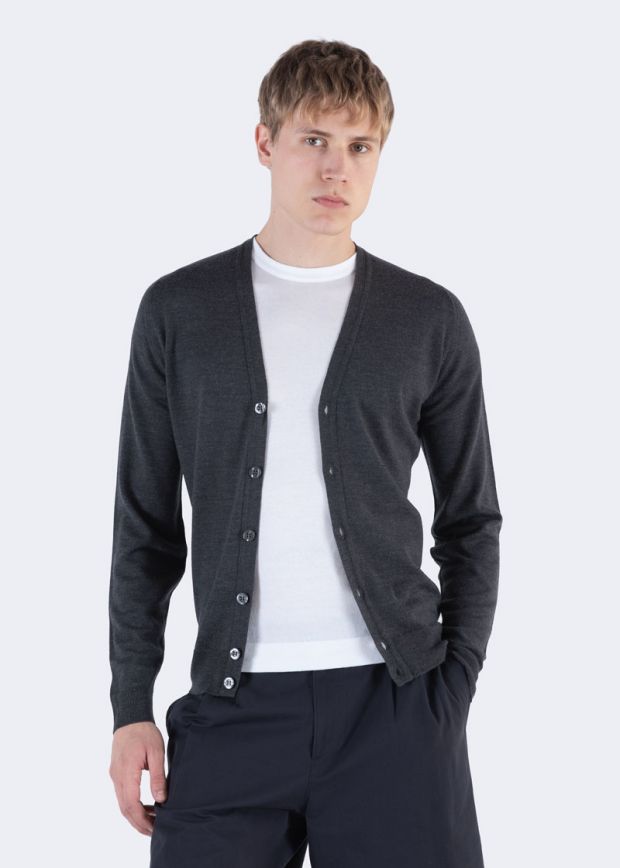 新品 JOHN SMEDLEY 1072 CARDIGAN VNLS ウール John Smedley Mens Cardigan Sweater, Sz Small, Navy Blue New